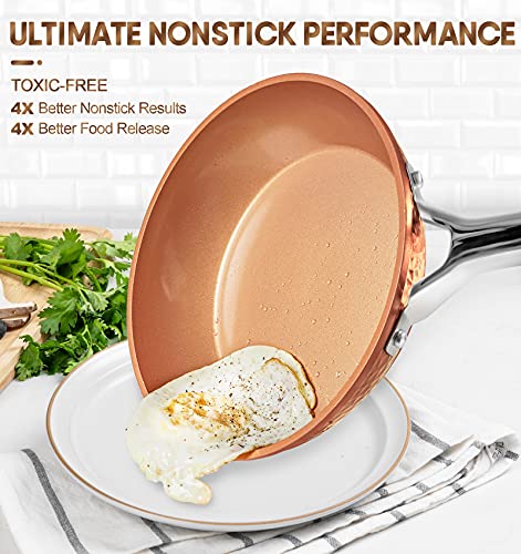 Load image into Gallery viewer, MICHELANGELO Copper Pots and Pans Set, Nonstick Copper Cookware 12 Piece, Hammered Pots and Pans Set, Kitchen Cookware Sets with Fry Pans, Stock Pans, Lids, Cooking Utensils - Induction Compatible