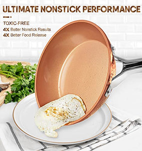 MICHELANGELO Copper Pots and Pans Set, Nonstick Copper Cookware 12 Piece, Hammered Pots and Pans Set, Kitchen Cookware Sets with Fry Pans, Stock Pans, Lids, Cooking Utensils - Induction Compatible