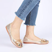 Load image into Gallery viewer, Stylein Womens Foldable Rhinestone Flats Ballet Bling Slip On Loafers Gold
