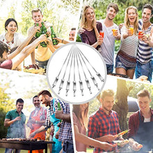 Load image into Gallery viewer, Metal Skewers for Grilling, 14 inch BBQ Skewers for Kabobs with Push Blocks, 8PCS Fat Kabob Skewers for Outdoor Grilling, Camping (with Storage Bag)
