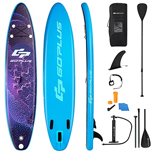 Goplus Inflatable Stand up Paddle Board Surfboard SUP Board with Adjustable Paddle Carry Bag Manual Pump Repair Kit Removable Fin for All Skill Levels, 6