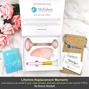 Original Jade Roller & Gua Sha Facial Tools, Jade Roller for Face - Face Roller, Natural Rose Quartz Roller - Face Massager, Facial Roller for Skin Care, Body, Eyes, Neck - Tones, Firms, Depuff