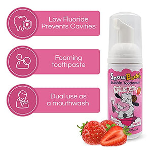 Snow Buddy Kids Bubble Toothpaste Foam with Strawberry Flavor, Anticavity Low Fluoride Foaming Toothpaste and Mouthwash for Dental Care 45ml (1.52 fl.oz)