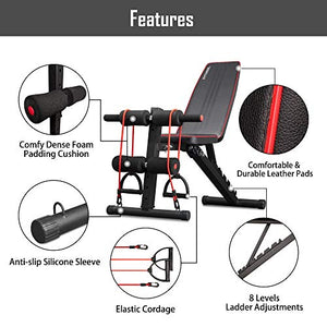 arteesol Weight Bench – Adjustable Weight Bench Workout Bench Exercise Bench with Elastic Strings for Full Body Training (L-C-Black)
