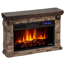 Load image into Gallery viewer, e-Flame USA Telluride LED Electric Fireplace Stove with Faux Wood and Stone Mantel - Remote - 3D Log and Fire
