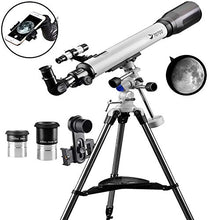 Load image into Gallery viewer, Telescope 70EQ Refractor Telescope Scope - 70mm Aperture and 700mm Focal Length, Multi-Layer Green Film, with Digiscoping Adapter for Photography
