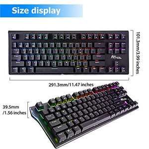 RGB Mechanical Keyboard 87-Key RGB LED Backlit Wireless Bluetooth 3.0 /USB Wired Multi-Media Mechanical Gaming Keyboard for PC/Smartphone/Laptop （Rechargeable Battery） Black Blue Switch