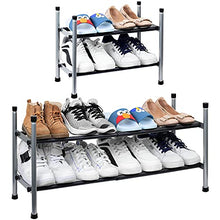 Load image into Gallery viewer, 2-Tier Expandable Shoe Rack, Stackable and Adjustable Shoes Organizer Storage Shelf, Sturdy and Durable Metal Structure Free Standing Shoe Rack for Closet Entryway Doorway
