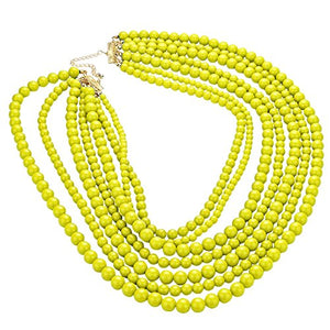 Rosemarie Collections Women's Seven Multi Strand Beaded Statement Round Ball Drape Colorful Necklace and Earrings Jewelry Set (Sunshine Yellow)