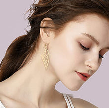 Load image into Gallery viewer, The 14k Gold Plated Gem romantic flower petals hollow water drop simple temperament Earrings with S925 Silver Needle for Women Girl Gifts Valentines/Birthday/ Anniversary / Mother’s Day
