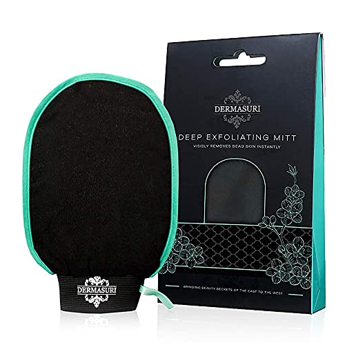 Dermasuri Deep Exfoliating Mitt Body Scrub for Soft Skin - Skin Cleanser - Part of the Best Body Care Kit for Women & Men - Dead Skin Remover for Body - Exfoliator Tool