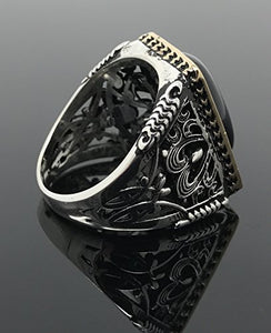 KAR 925K Stamped Sterling Silver Black Onyx Large Men's Ring I1O Gift for Him (12.25)