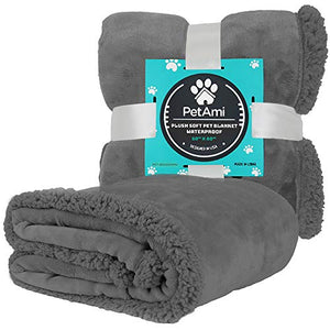 PetAmi WATERPROOF Dog Blanket for Bed Couch Sofa | Waterproof Dog Bed Cover for Large Dogs, Puppies | Grey Sherpa Fleece Pet Blanket Furniture Protector | Reversible Microfiber | 60" x 80" (Gray/Gray)
