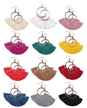 Load image into Gallery viewer, CASSIECA 12 Pairs Statement Tassel Hoop Earrings Bohemian Fan Dangle Hook Tassel Earrings Set Drop Ear Jewelry Set for Women

