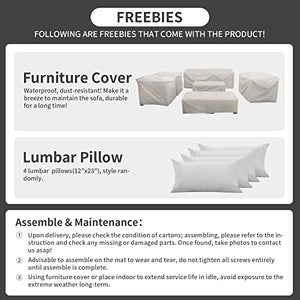 Patio Wicker Furniture Set 7 Pieces Outdoor PE Rattan Conversation Couch Sectional Chair Sofa Set with Grey Cushion