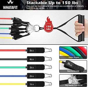 Whatafit Resistance Bands Set (11pcs), Exercise Bands with Door Anchor, Handles, Waterproof Carry Bag, Legs Ankle Straps for Resistance Training, Physical Therapy, Home Workouts