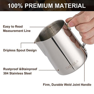 Milk Frothing Pitcher 12oz, Milk Frother Cup Steaming Pitcher Steamer Milk Jug Cup for Latte Art, Coffee Machine Espresso Accessories Barista Tools