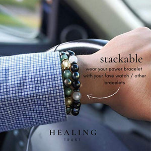 HEALING TRUST Feng Shui Black Obsidian Wealth Bracelet with White Jade Hematite Crystals and Healing Stones. EMF Protection bracelet, 100% Massive Wealth and Abundance Money Attraction, Negative Energy Protection, Healing Crystals, Earthing, Strength and