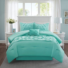 Load image into Gallery viewer, Comfort Spaces Cavoy Faux Silk Comforter Set - Luxe Diamond Tufting, All Season Bedding, Matching Bed Skirt, Decorative Pillows, King(104"x90") Aqua 5 Piece
