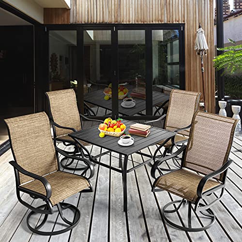 Aoxun Outdoor Patio Dinning Set - 5 Pieces Outdoor Furniture Set, 4 Pieces Swivel Rocing Chairs and 1 Square Table with an Umbrella Hole, Brown