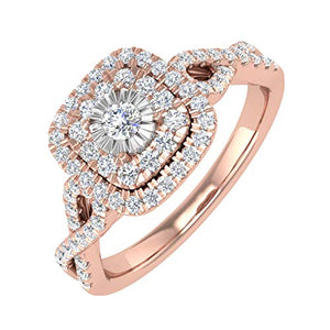1/2 Carat Cushion cut Halo Diamond Engagement Ring in 10K Rose Gold (Ring Size 7)