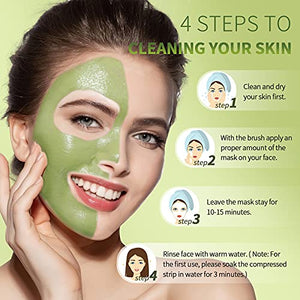 Green Tea Clay Facial Mask, Green Clay Mask with Volcanic Mud, Deep Washing Blackhead Remover Mud Mask, Purifying Facial Mask for Wrinkles, Blackheads, Pore, Acne (5.29oz)