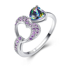 Load image into Gallery viewer, Veunora Ladies' 925 Sterling Silver Created 6x6mm Heart Cut Rainbow Topaz Filled Gift Ring Size 8
