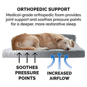 Furhaven Pet Dog Bed - Deluxe Orthopedic Two-Tone Plush and Suede L Shaped Chaise Lounge Living Room Corner Couch Pet Bed with Removable Cover for Dogs and Cats, Stone Gray, Jumbo