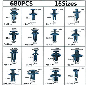 Kurala 680 PCS Car Push Retainer Clips 16 Most Popular Sizes Nylon Bumper Push Fasteners Rivet Clips Replacement Kit