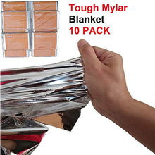 Load image into Gallery viewer, Leberna Emergency Blanket Survival Gear | Foil Mylar Thermal Blankets 59&quot; x 87&quot; inches (Pack of 10) | Big Double Sided Escape Tact Bivvy, | for NASA, Outdoors, Hiking, Space, Marathons First Aid Kit
