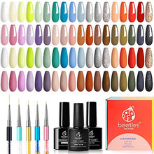 Load image into Gallery viewer, Beetles 5Pcs Nail Art Liner Brushes with 36 Pcs Gel Green Red Purple Brown Nail Art Kit with Glossy &amp; Matte Base Top Coat
