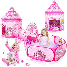 Load image into Gallery viewer, GeerWest 3PC Princess Tent for Girls with Kids Ball Pit, Kids Play Tents and Crawl Tunnel for Toddlers, Pink Pop Up Playhouse Toys for Baby Indoor&amp; Outdoor Tent Games, Birthday Kid’s Gifts
