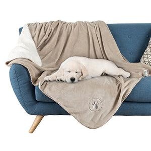 Waterproof Pet Blanket-50”x60” Soft Plush Throw Protects Couch, Chairs, Car, or Bed from Spills, Stains, or Pet Fur-Machine Washable by Petmaker (Tan)