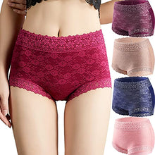 Load image into Gallery viewer, Wanmeiqinglv Women's Sexy Lace Hipster Underwear Cotton High Waist Boyshorts Panties For Women Seamless Ladies Briefs 4 Pack (X-Large, Wine Red/Apricot/Jewelry Blue/Pink-4 Pack, x_l)
