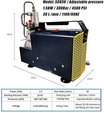 Load image into Gallery viewer, HPDAVV Protable PCP Air Compressor 4500Psi/30Mpa/300BAR - 1.5KW/110V/60Hz - Auto Stop - Pressure Customized - Paintball &amp; SCUBA HPA Tank Filling Pump
