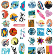 Load image into Gallery viewer, Surf Stickers Pack 100Pcs, Beach Waterproof Vinyl Stickers for Laptop Surfboard Hydroflask Water Bottles, Surfing Stikers for Teens Girls
