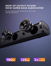 Load image into Gallery viewer, Soundbar for TV, Bomaker 190W 2.1 TV Sound Bar with Subwoofer, 125dB, 6 EQ Modes, LED Display Off, 5 Bass Adjustable Surround Sound for Home Theater, 4K &amp; HD TV, HDMI/Optical/AUX/USB, Wall Mountable
