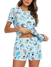 Load image into Gallery viewer, EISHOPEER Women's Cute Rainbow Print Tee and Shorts Pajama Set Light Blue L
