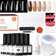Load image into Gallery viewer, Modelones Gel Nail Polish, Nail Tips and Glue Gel Kit, 6pcs Nude Brown Glitter Gel Polish, Ultra-Portable LED Nail Lamp, Upgraded 15ml 6-in-1 Nail Glue with 240Pcs Press on Nails Nail Art Acrylic Nail
