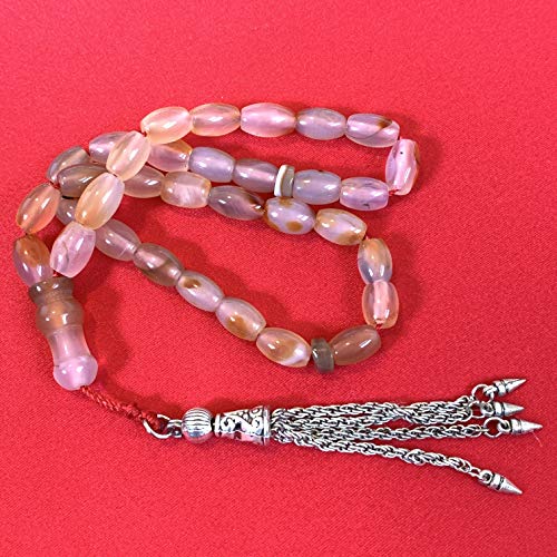 33 Beads of Yemen Islamic Tasbih Aqeeq Aqiq (Agate) Stones Prayer Bead, Yemeni Muslim Tesbih Taspih, 13 x 7 mm | Yemeni Aqeeq Stone