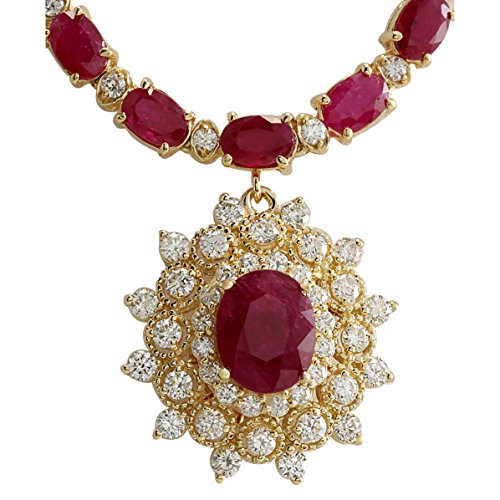 40.45 Carat Natural Red Ruby and Diamond (F-G Color, VS1-VS2 Clarity) 18K Yellow Gold Luxury Necklace for Women Exclusively Handcrafted in USA