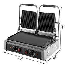 Load image into Gallery viewer, Happybuy 110V Commercial Sandwich Panini Press Grill 2X1800W Temperature Control 122°F-572°F Commercial Panini Grill Non Stick Surface for Hamburgers Steaks Bacons (Up Grooved and Down Flat Plates）
