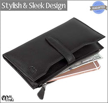 Load image into Gallery viewer, Mou Meraki Women RFID Blocking Real Leather Bifold Wallets For Women-Shield Against Identity Theft (Black)
