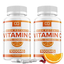 Load image into Gallery viewer, (120 Pills) Vitamin C 1000mg Capsules Supplement with Zinc, Echinacea, Rose Hips for Immune Support for Adults Kids - Vit C Pills Immunity System Booster Defense, High Absorption -Gluten Free (2 Pack)
