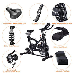 IDEER LIFE Indoor Cycling Bike Stationary Exercise Bike for Home Cardio Workout Smooth Belt Drive with Hand Pulse Sensor/LCD Display/Tablet Mount/Comfortable Seat Cushion(Black09060)