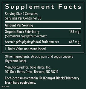 Gaia Herbs, Black Elderberry, Organic Sambucus Elderberry Extract for Daily Immune and Antioxidant Support, Vegan Powder Capsules, 60 Count
