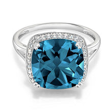 Load image into Gallery viewer, Gem Stone King 10K White Gold London Blue Topaz and White Created Sapphire Women's Ring (8.54 Cttw, Cushion 12MM, Gemstone Birthstone, Available In Size 5,6,7,8,9)
