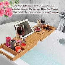 Load image into Gallery viewer, FITNATE Luxury Bathtub Tray, Wooden Bathtub Tray with Extendable Sizes, Adjustable, Non-Slip &amp; Durable, Bathtub Tray Caddy with Wooden Body Brush,Wine Glass Slot, Phone Tray, Book Holder
