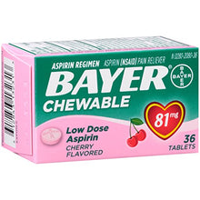 Load image into Gallery viewer, Aspirin Regimen Bayer, 81mg Chewable Tablets, Pain Reliever, Cherry, 36 Count
