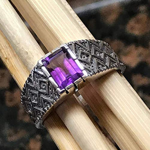 Genuine 2ct Purple Amethyst 925 Solid Sterling Silver Men's Ring Size 6.75, 7, 7.75, 8, 8.75, 9, 9.75, 10, 11, 11.75, 12, 1311.75,12